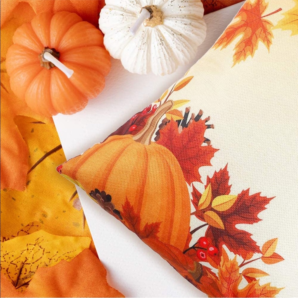 Fall Pillow Covers 18x18 Set of 4 Autumn Pumpkin Thanksgiving Pillow Covers 🎃🍁 - Picture 3 of 7